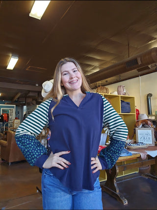 Oversized Floral & Stripe Knit Top