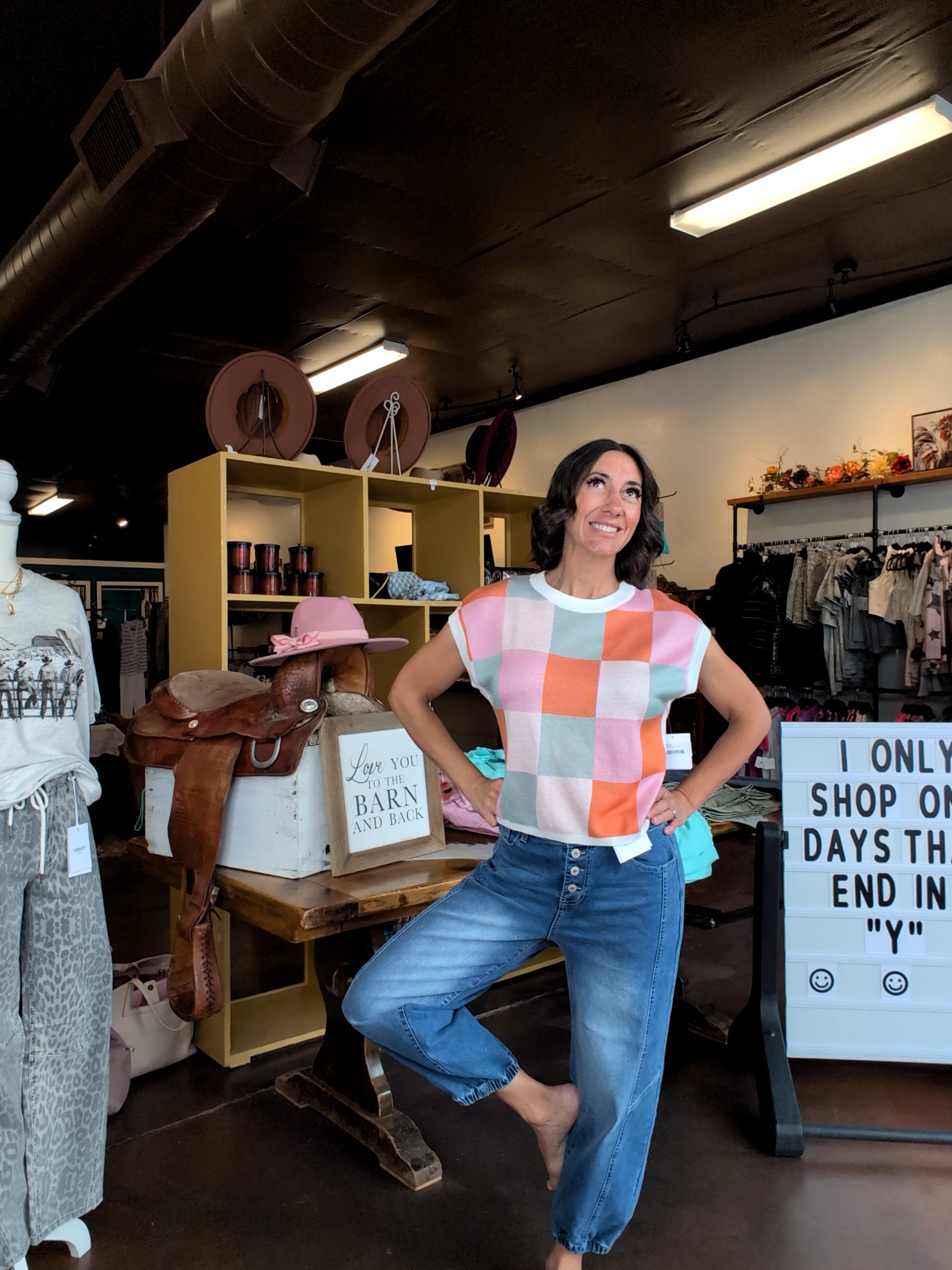 Color Block Short Sleeve Boxy Sweater