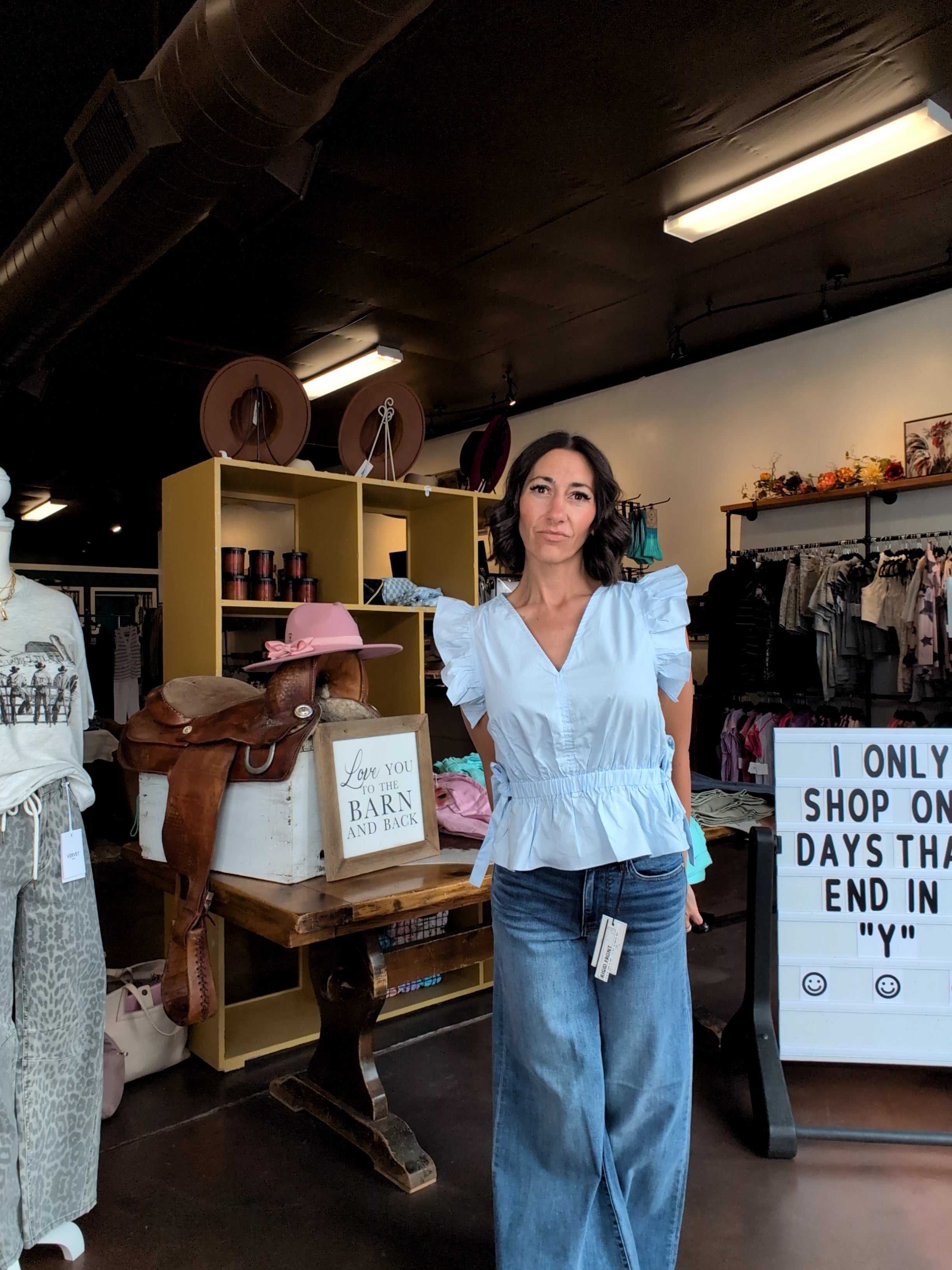Light Blue Short Sleeve Peplum Shirt