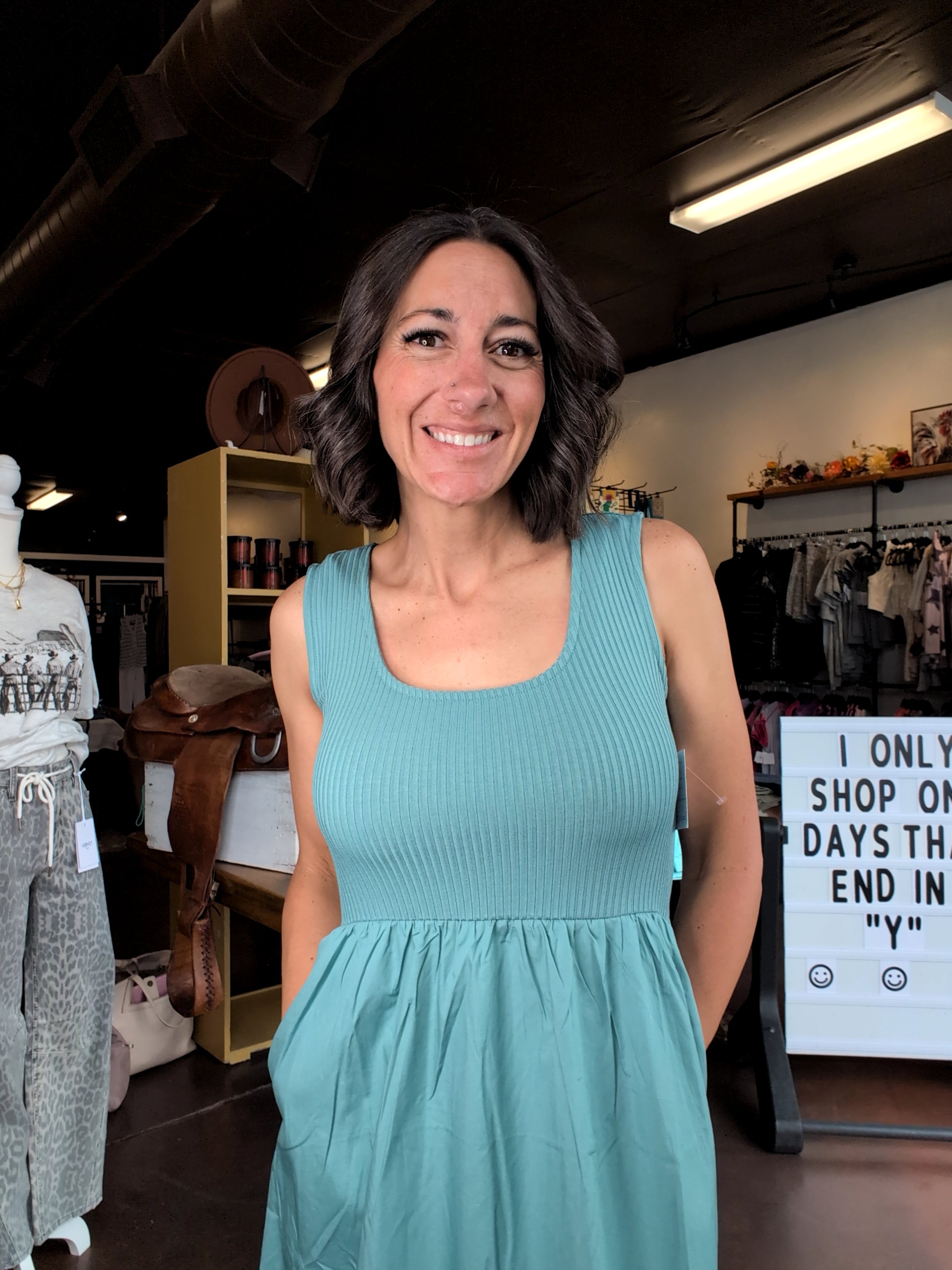 Teal Maxi Tank Dress with Pockets