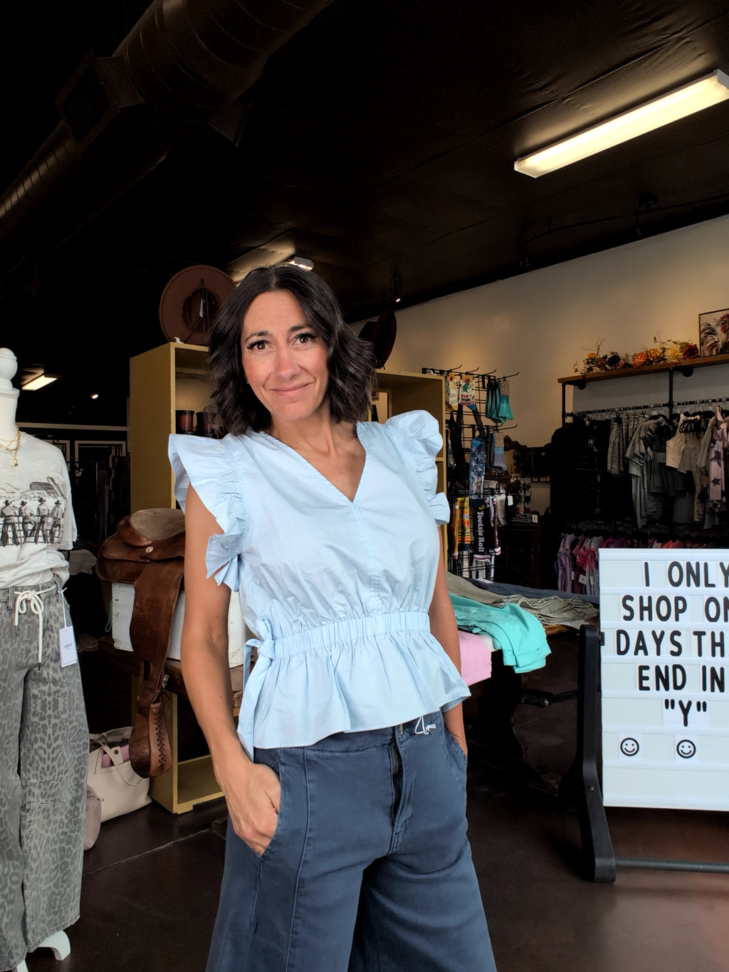 Light Blue Short Sleeve Peplum Shirt