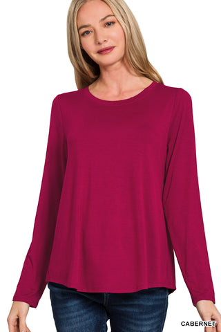 ELEANOR FLOWY ROUND HEM RAYON LONG SLEEVE TOP