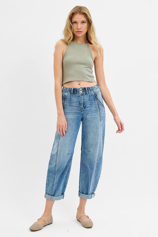 The Harper Barrel Roll Mid Rise Jeans