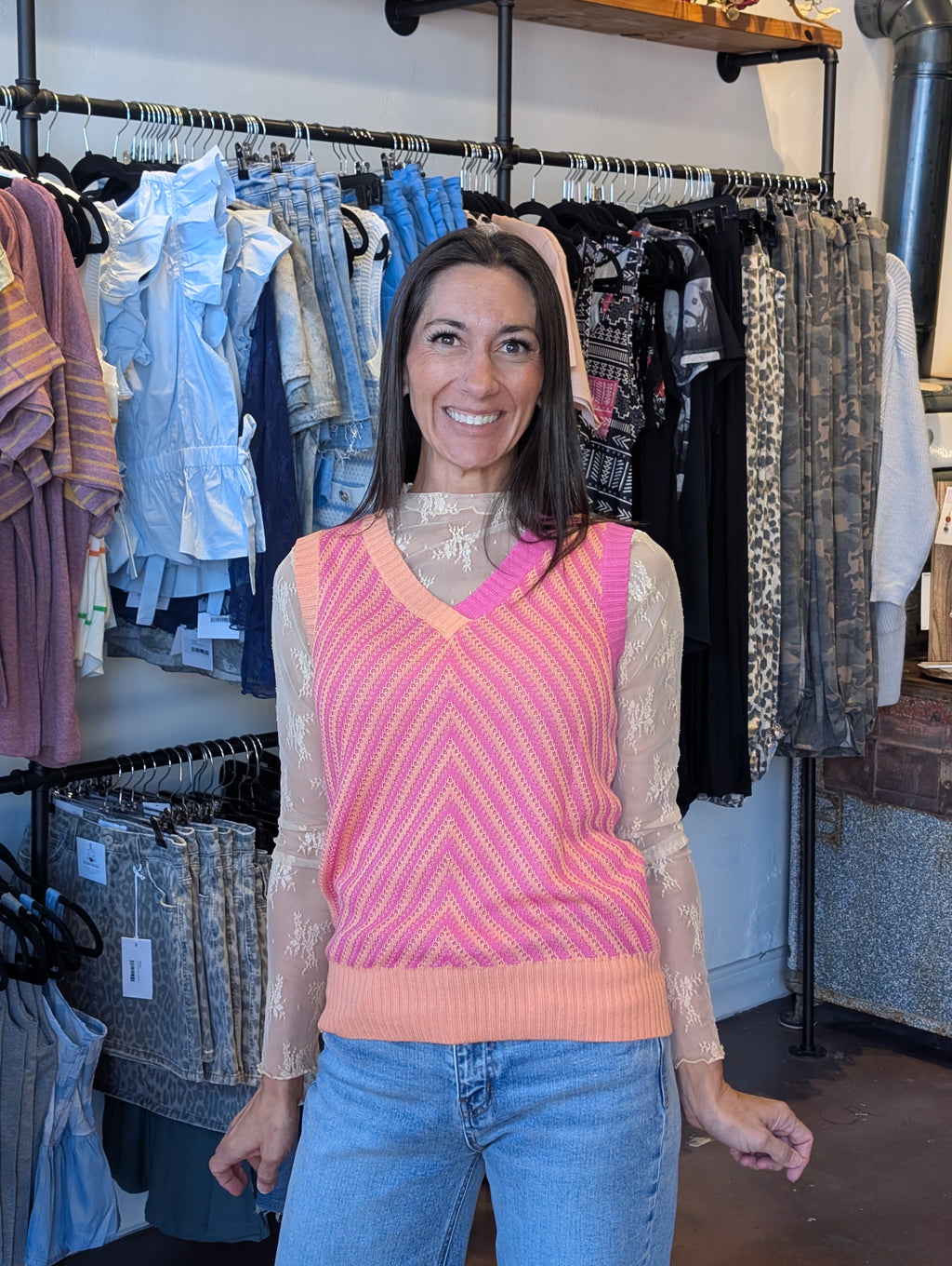 Pink Ribbed Knit Sweater Vest