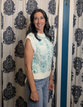 White & Green Floral Sleeveless Sweater